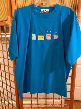 Teal Short Sleeve Graphic Tee with Purse Motif